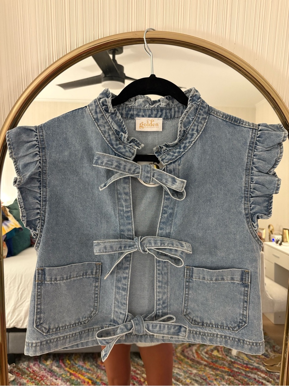 Goldie Light Blue Denim Ruffle Tie-Front Crop Top